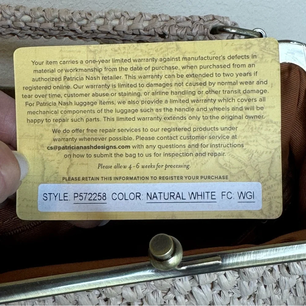 Patricia Nash Scalloped Raffia Collection Natural White Laureana Frame Satchel - Picture 10 of 16